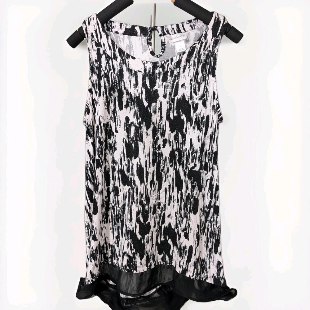 New Women’s Christopher&banks V-neck Sleeveless Black/white Top Petite Size S